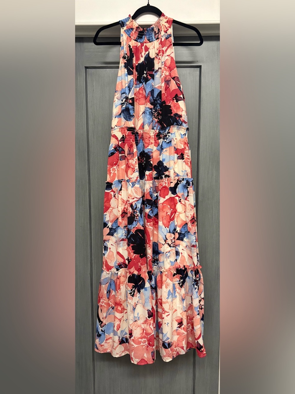 Nordstrom Floral Tiered Maxi Dress - Red, Blue & Cream